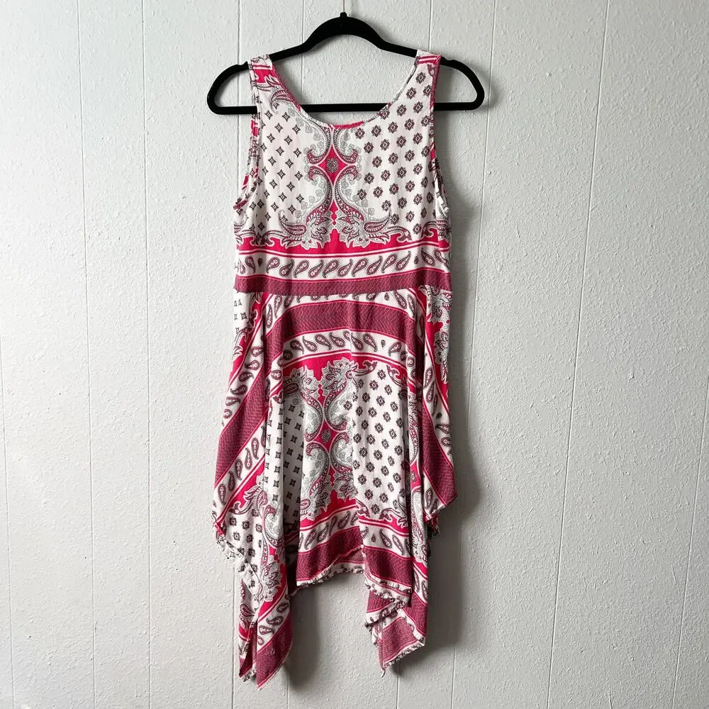 Umgee Womens Tank Dress Large Handkerchief Hem Paisley Floral Cottagecore Boho - Picture 7 of 14
